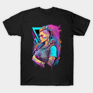 Neon Cyberpunk Viking - V1.15 T-Shirt